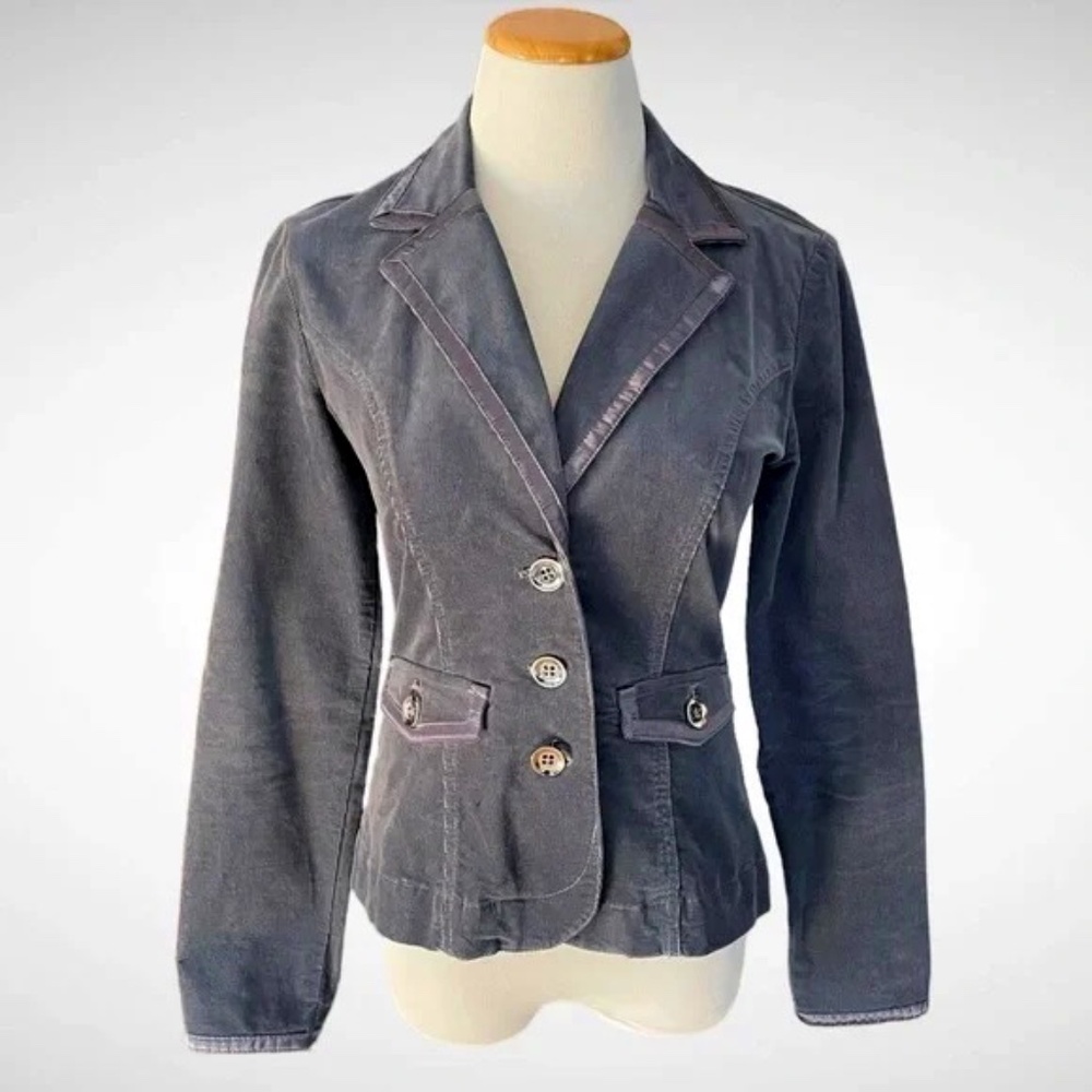 WHBM Gray Corduroy Jacket with Contrasting Satin Trim Size 8